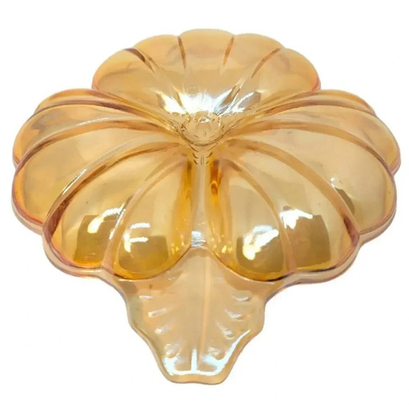 Vintage Jeannette Marigold Carnival Glass Three Leaf Clover Dish - Picture 1 of 8
